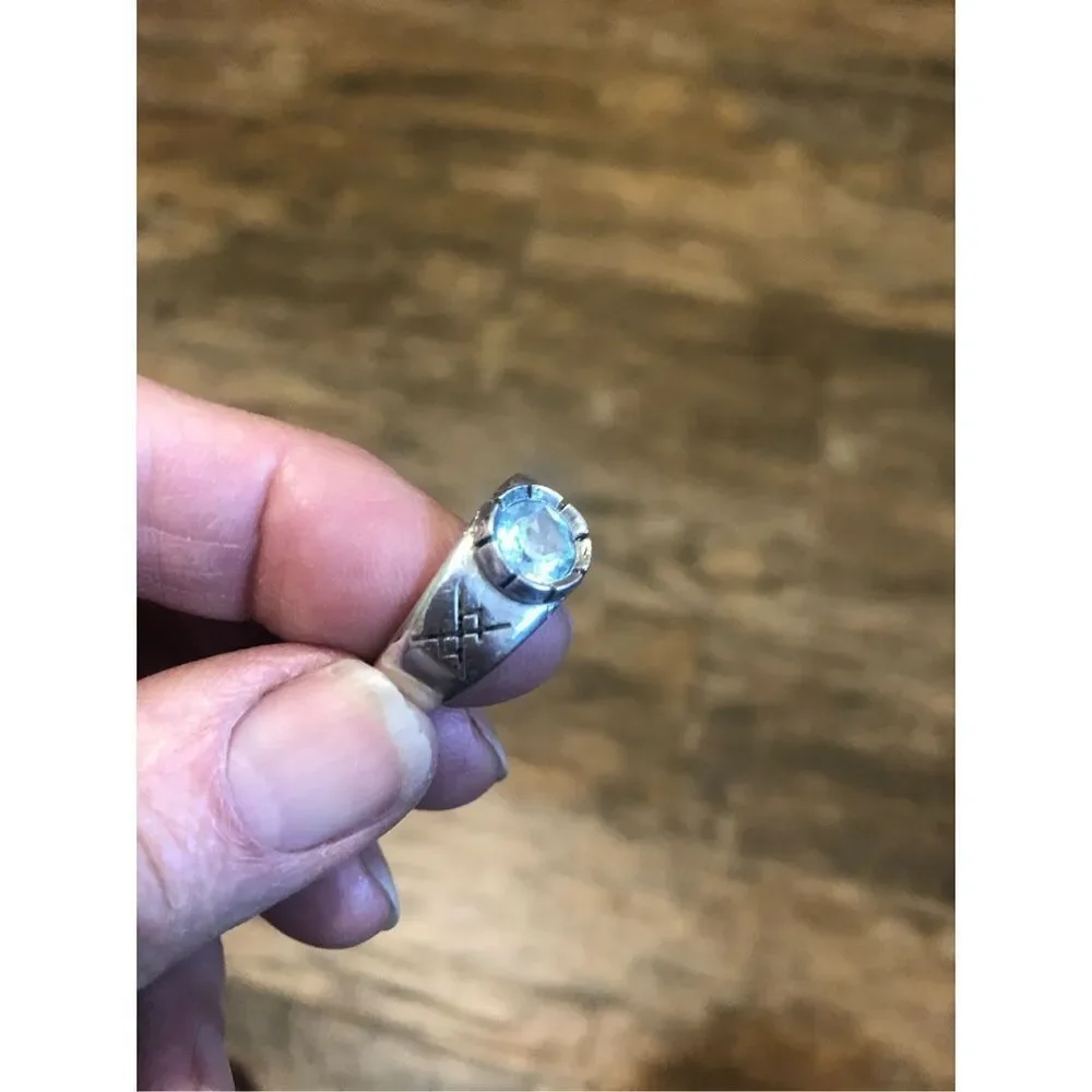 Ring, Mens Blue Topaz Ring, Sterling Silver, size 8.5, Handmade, Celtic Design